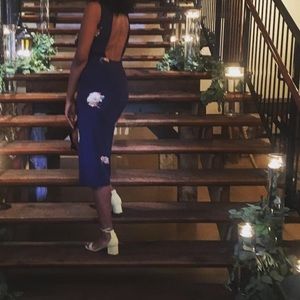 Navy midi Floral backless dress from Zara